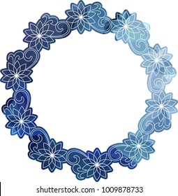 Mosaic round frame with abstract flowers silhouettes. Vector clip art