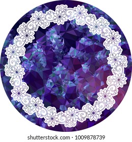 Mosaic round frame with abstract flowers silhouettes. Vector clip art