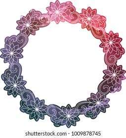 Mosaic round frame with abstract flowers silhouettes. Vector clip art