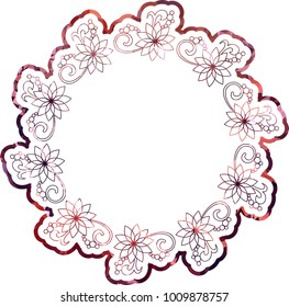 Mosaic round frame with abstract flowers silhouettes. Vector clip art