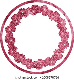 Mosaic round frame with abstract flowers silhouettes. Vector clip art