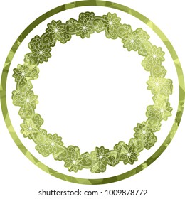 Mosaic round frame with abstract flowers silhouettes. Vector clip art