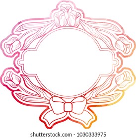 Mosaic round frame with decorative tulips. Design element for banners, labels, prints, posters, greeting cards, albums. Vector clip art.