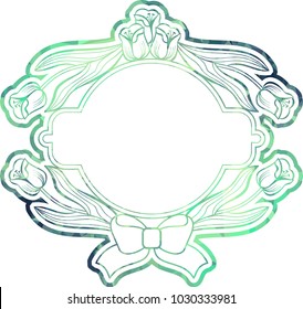 Mosaic round frame with decorative tulips. Design element for banners, labels, prints, posters, greeting cards, albums. Vector clip art.