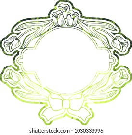 Mosaic round frame with decorative tulips. Design element for banners, labels, prints, posters, greeting cards, albums. Vector clip art.