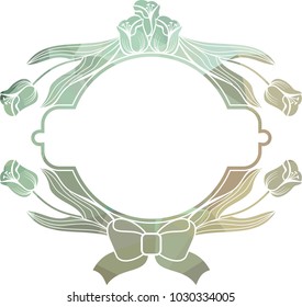 Mosaic round frame with decorative tulips. Design element for banners, labels, prints, posters, greeting cards, albums. Vector clip art.