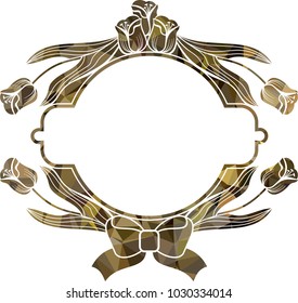 Mosaic round frame with decorative tulips. Design element for banners, labels, prints, posters, greeting cards, albums. Vector clip art.