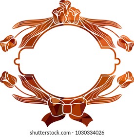 Mosaic round frame with decorative tulips. Design element for banners, labels, prints, posters, greeting cards, albums. Vector clip art.