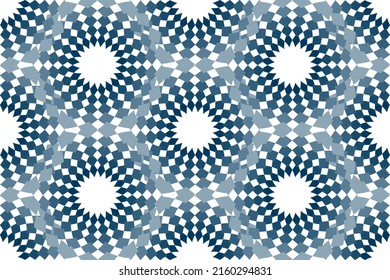 mosaic round geometrical seamless pattern, monochrome blue , white background
