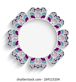 Mosaic round ornament, vector ceramic or majolica circle frame on white background