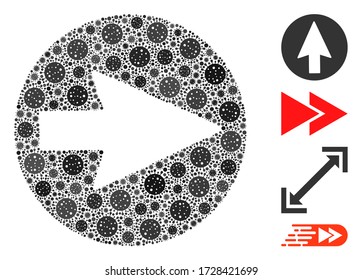 Mosaic rounded arrow constructed from SARS virus icons in various sizes and color hues. Vector viral icons are composed into abstract composition rounded arrow icon. Some bonus icons are added.