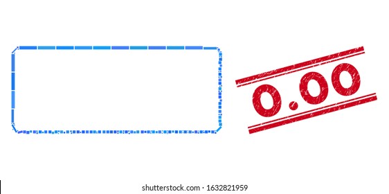 Mosaic rounded rectangle frame icon and red 0.00 seal stamp between double parallel lines. Flat vector rounded rectangle frame mosaic icon of randomized rotated rectangle items. Red 0.