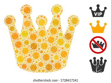 Mosaic royal organized from flu virus elements in random sizes and color hues. Vector infection icons are united into abstract mosaic royal icon. Some bonus icons are added.