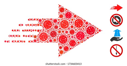Mosaic rush move right organized from SARS virus icons in random sizes and color hues. Vector infection icons are arranged into abstract illustration rush move right icon. Some bonus icons are added.