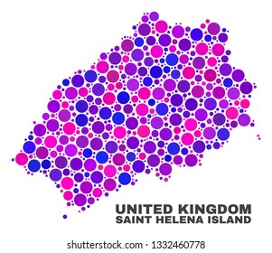 Mosaic Saint Helena Island map isolated on a white background. Vector geographic abstraction in pink and violet colors. Mosaic of Saint Helena Island map combined of random round dots.