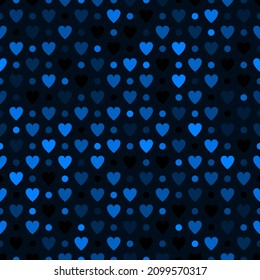 Mosaic sapphire blue hearts with dots grid pattern. Decorative Vector texture for Valentines Day. The elegant template for fashion prints. Vector seamless simply geometric pattern