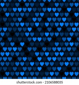 Mosaic sapphire blue hearts grid pattern. Decorative Vector texture for Valentines Day. The elegant template for fashion prints. Vector seamless simply geometric pattern