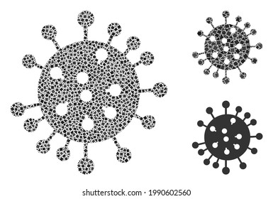 Mosaic SARS virus icon composed of ragged pieces in different sizes, positions and proportions. Vector humpy pieces are united into abstract mosaic SARS virus icon.