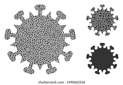 Mosaic SARS virus icon constructed from humpy spots in various sizes, positions and proportions. Vector humpy items are arranged into abstract mosaic SARS virus icon.