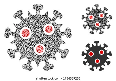 Mosaic SARS virus icon organized from raggy elements in various sizes, positions and proportions. Vector raggy parts are composed into abstract composition SARS virus icon.