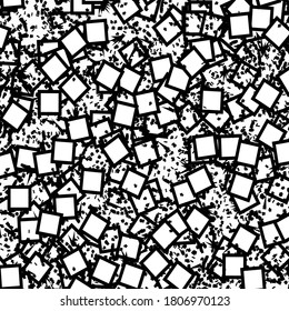 Mosaic with scattered square pieces. Pattern for floor tile, wallpaper or linoleum. Graphics in black and white.