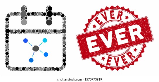 Mosaic scheme day and corroded stamp watermark with Ever caption. Mosaic vector is designed with scheme day icon and with randomized spheric elements. Ever stamp uses red color, and scratched design.