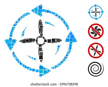 Mosaic Screw rotation icon designed from square items in different sizes and color hues. Vector square items are combined into abstract mosaic screw rotation icon. Bonus pictograms are added.