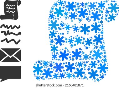 Mosaic scribble page roll icon is done for winter, New Year, Christmas. Scribble page roll icon mosaic is done from light blue ice crystals. Some bonus icons are added.