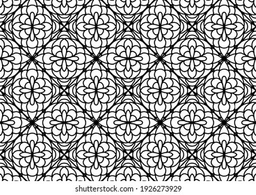 mosaic seamless drawn with abstract flowers and ornaments on a white background for coloring, vector, tile, seamless pattern