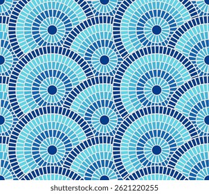 Mosaico padrão grego sem emenda azulejo mar textura azul fundo Roma vetor motif. Ilustração de arquitetura de design de piso de pedra do Mediterrâneo antigo. Arte interior de decoração de borda de onda circular.