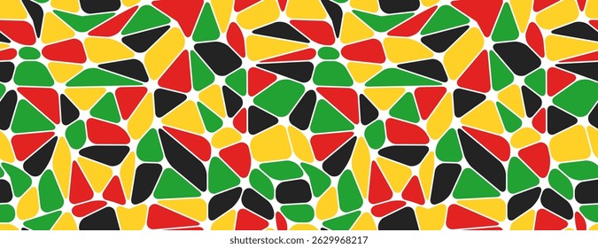 Mosaic seamless pattern in colors of Juneteenth Freedom day. Abstract texture of cobblestone floor or broken glass with red, green, yellow and black pieces, vector illustration