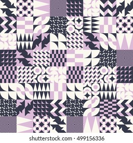 Mosaic seamless pattern design with various geometric tiles, perfectly repeating rich, elegant and modern vector background for web and print