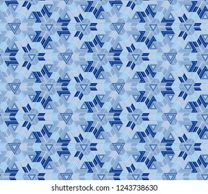 Mosaic seamless pattern. Geometric elements. Shades of blue.