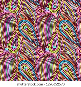 Mosaic seamless pattern with geometric elements and paisley. Colorful traditional ornament. Vector print.
