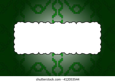 Mosaic seamless pattern on dark green background. frame for text. Vector Image. Graphic arts, design, game industry.