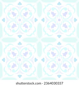 Mosaic seamless pattern ornament, Moroccan vintage ornament as backgrounds, for fabric, wallpaper, textile, websites, home decor (pillows, towels, napkins), tableware soft blue and white Rainbow 
