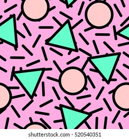 Mosaic seamless pattern with stripes. Retro memphis style, fashion 80-90s. Colorful and bright concept style. Hipster and trendy background.