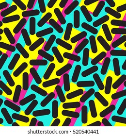 Mosaic seamless pattern with stripes. Retro memphis style, fashion 80-90s. Colorful and bright concept style. Hipster and trendy background.