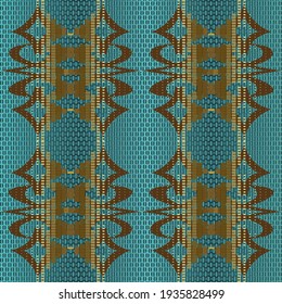 Patrón sin fisuras mosaico. Fondo del vector de grunge ornamental texturado. Repita el segundo plano de tono grueso. Resumen de los adornos modernos de oro digital. Diseño geométrico con puntos, cuadrados, formas.