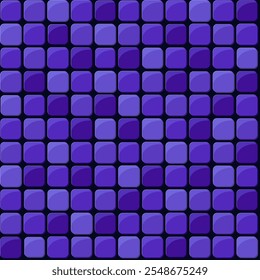 Mosaic seamless pattern with tiles for bathroom or kitchen wall. Abstract background with glossy dark purple square tiles for bath or pool floor, vector cartoon illustration