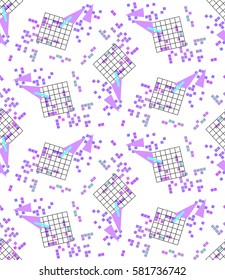Mosaic seamless pattern. Universal print in the style of the 80s. Geometric shapes purple shades on a white background. Vector illustration EPS 8