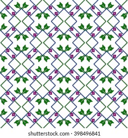 Mosaic seamless pattern. Vector Image. Red, green and blue colors. Graphic arts, design, textile industry.