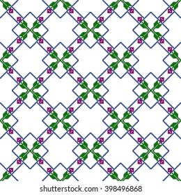 Mosaic seamless pattern. Vector Image. Red, green and blue colors. Graphic arts, design, textile industry.