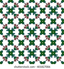 Mosaic seamless pattern. Vector Image. Red, green and blue colors. Graphic arts, design, textile industry.