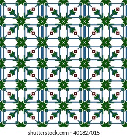 Mosaic seamless pattern. Vector Image. Red, green and blue colors. Graphic arts, design, textile industry.