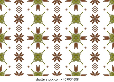 Mosaic seamless pattern. Vector Image. Olive and brown colors. Graphic arts, design, textile industry.