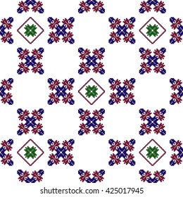 Mosaic seamless pattern. Vector Image. Red and blue colors. For embroidery pattern