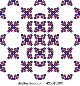 Mosaic seamless pattern. Vector Image. Red and blue colors. For embroidery pattern