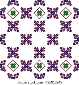 Mosaic seamless pattern. Vector Image. Red and blue colors. For embroidery pattern