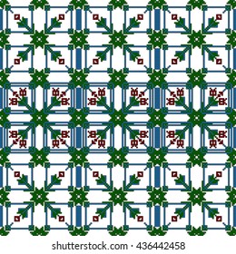 Mosaic seamless pattern. Vector Image. Red, green and blue colors. Graphic arts, design, textile industry.